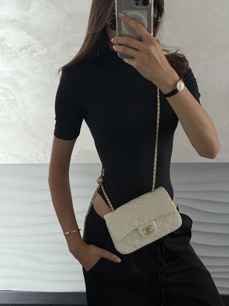 Сумка Chanel шкіра | біла | золота фурнітура