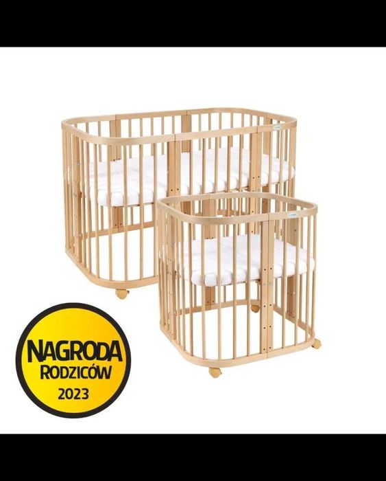 Drewniane Łóżeczko 7w1 z materacem - Naturalne