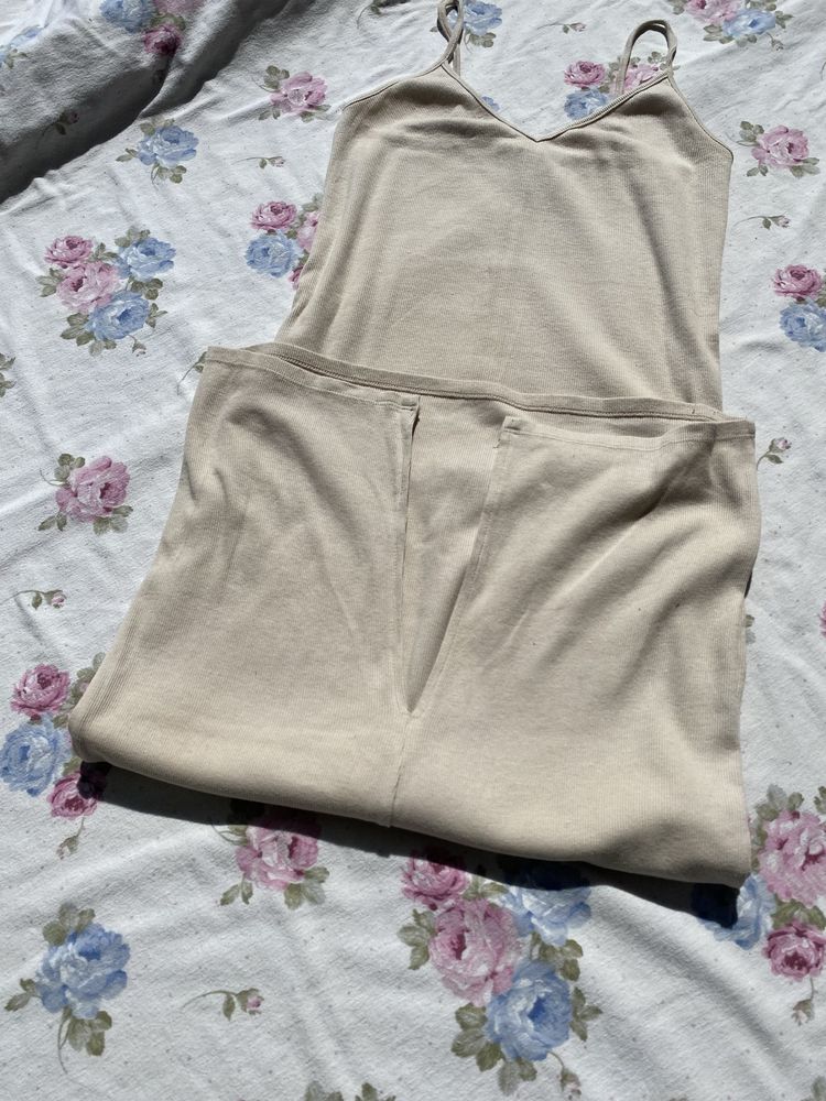 Beżowa sukienka midi na ramiączka M 38 L 40 basic forever 21