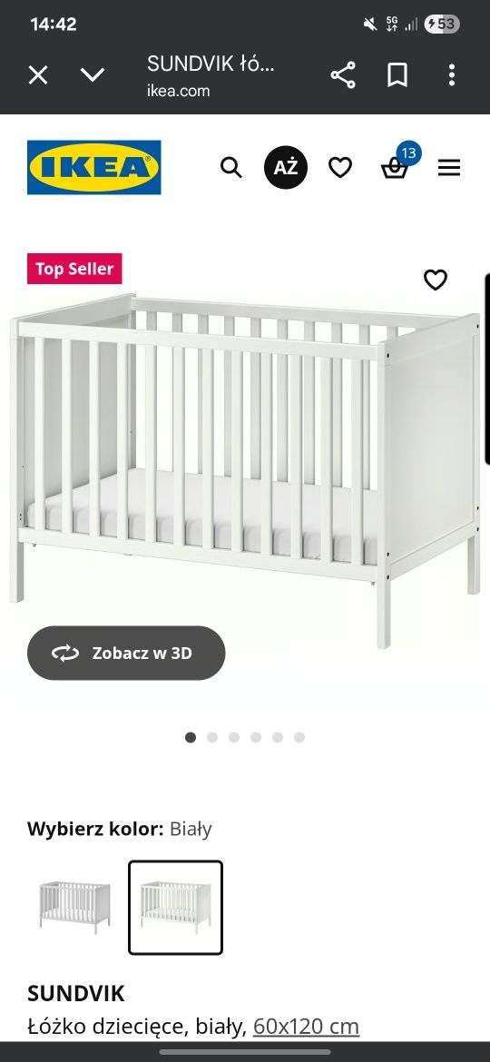 Łóżeczko dziecięce IKEA Sundvik z materacem + barierka ochronna – 650