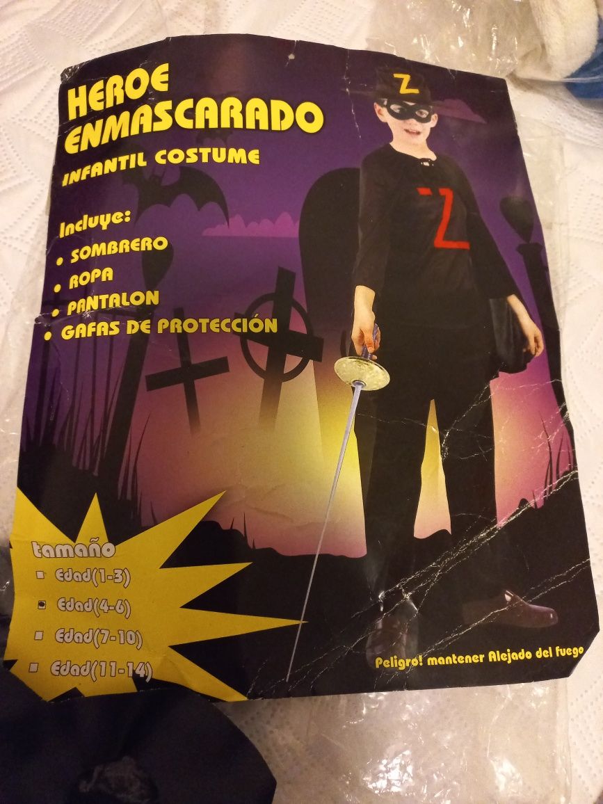 Fato de carnaval zorro 4-6 anos