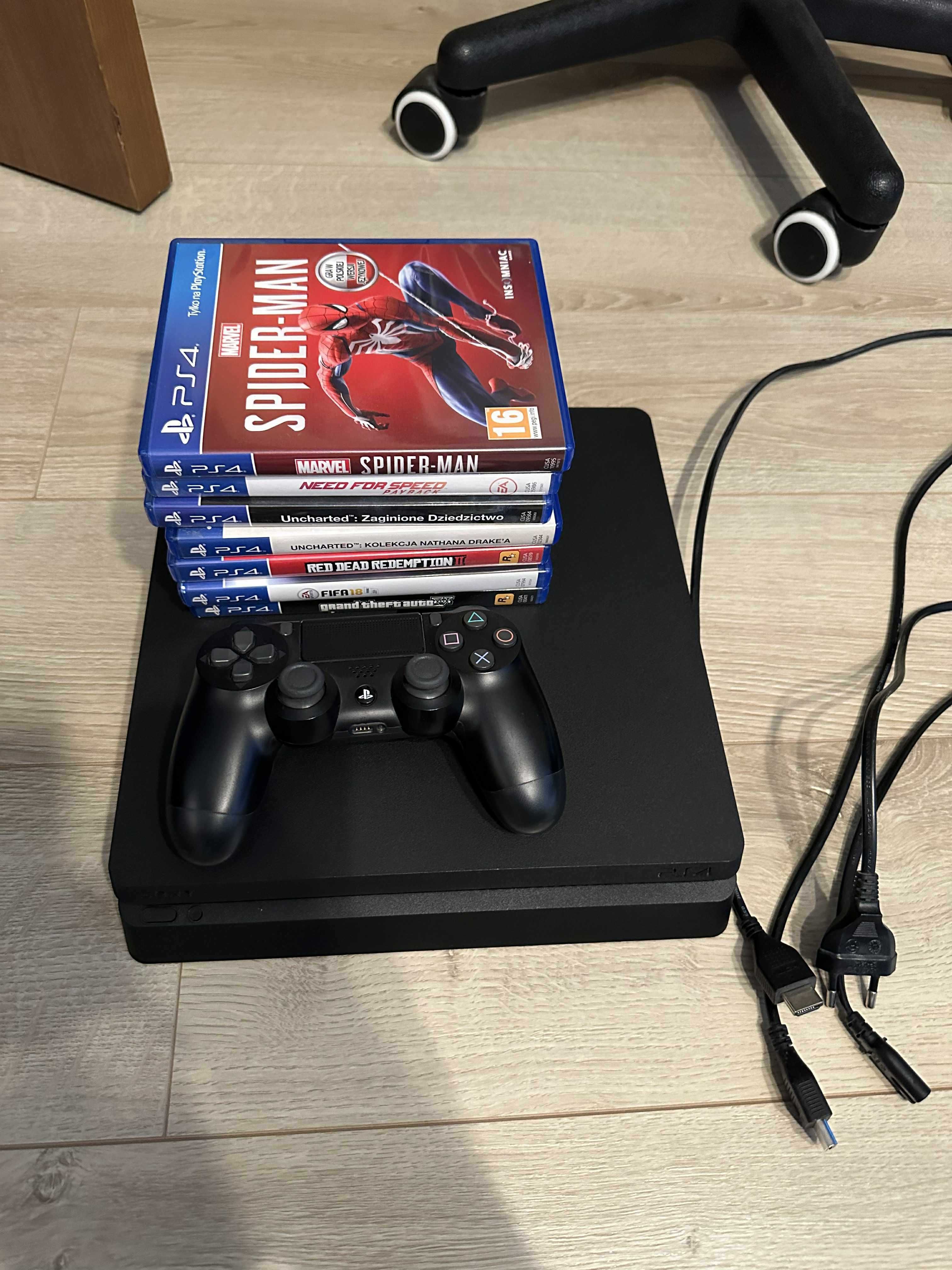 PS4 Slim DualShock 4 V2 plus gry GTA V SPIDERMAN UNCHARTED RDR 2 NFS