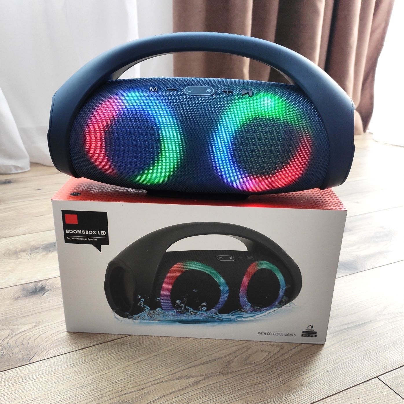 Bluetooth колонка Boombox LED з підсвіткою та ручкою гучний звук 31см
