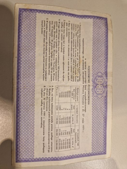 Premiowy bon oszczędnościowy tysiac złotych 1971