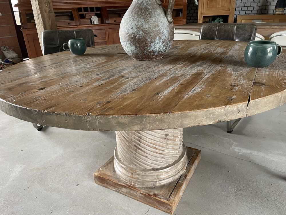 STARY Stół drewniany okrągły antyczny vintage ze starego drewna