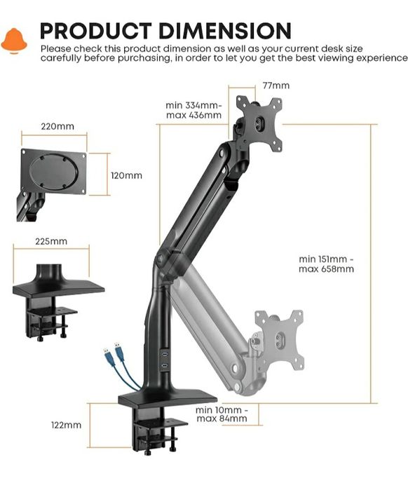 Uchwyt stojak do monitora 17-43"Putorsen 18 kg