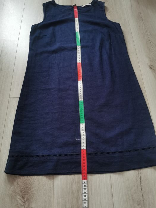 Tu lniana granatowa sukienka 38 bez rękawów len & wiskoza