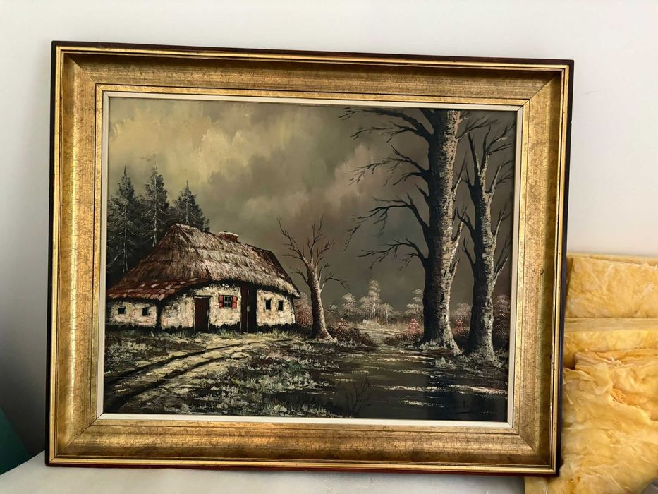 Duży obraz olejny - krajobraz - chata