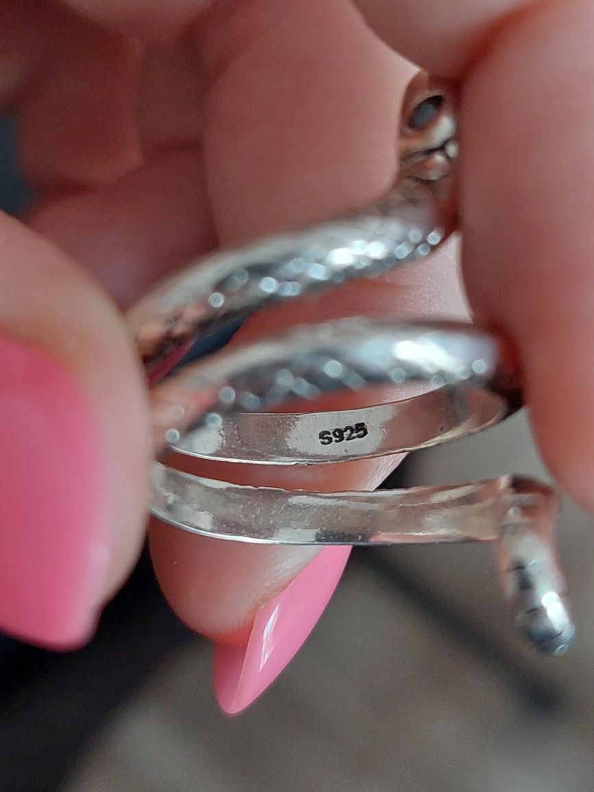 Nowy srebrny 925 pierścionek wąż żmijka srebro cyrkonie