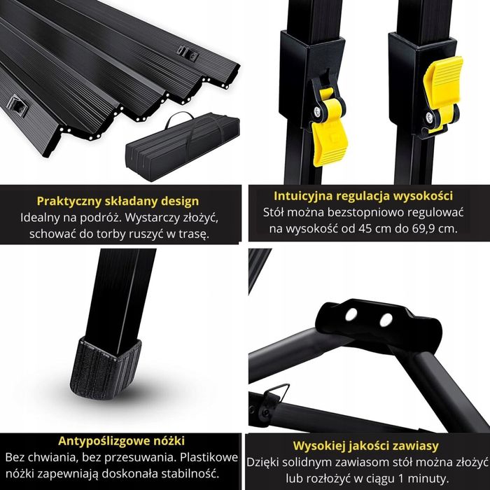 Stół Turystyczny Campify Stolik Składany Kempigowy Czarny Aluminiowy