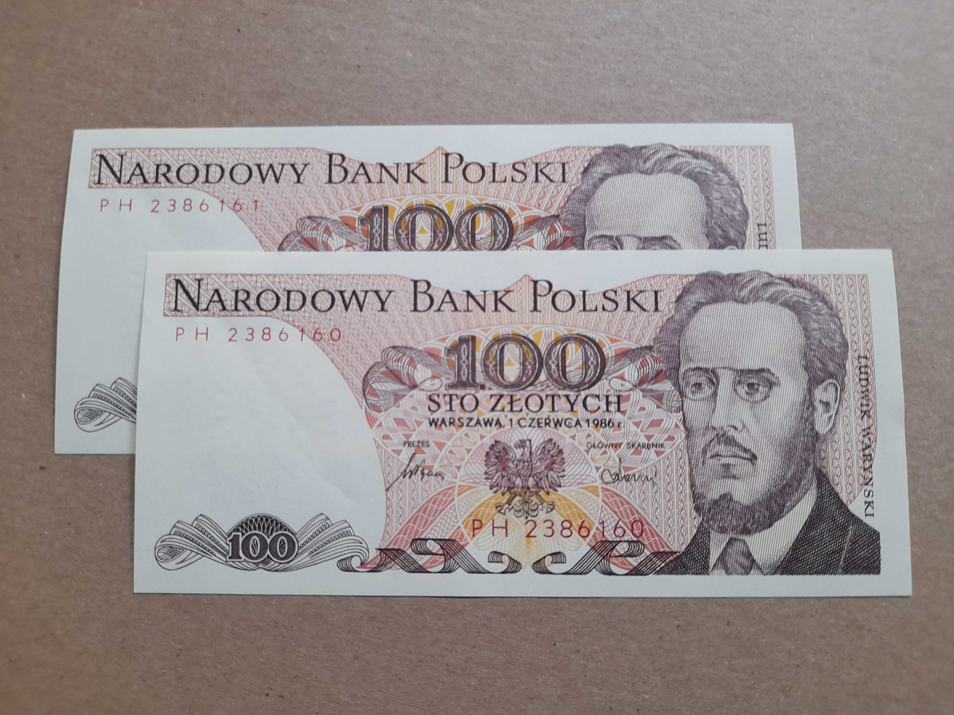 Zestaw banknoty PRL 2 x 100 zł kolejne numery seryjne