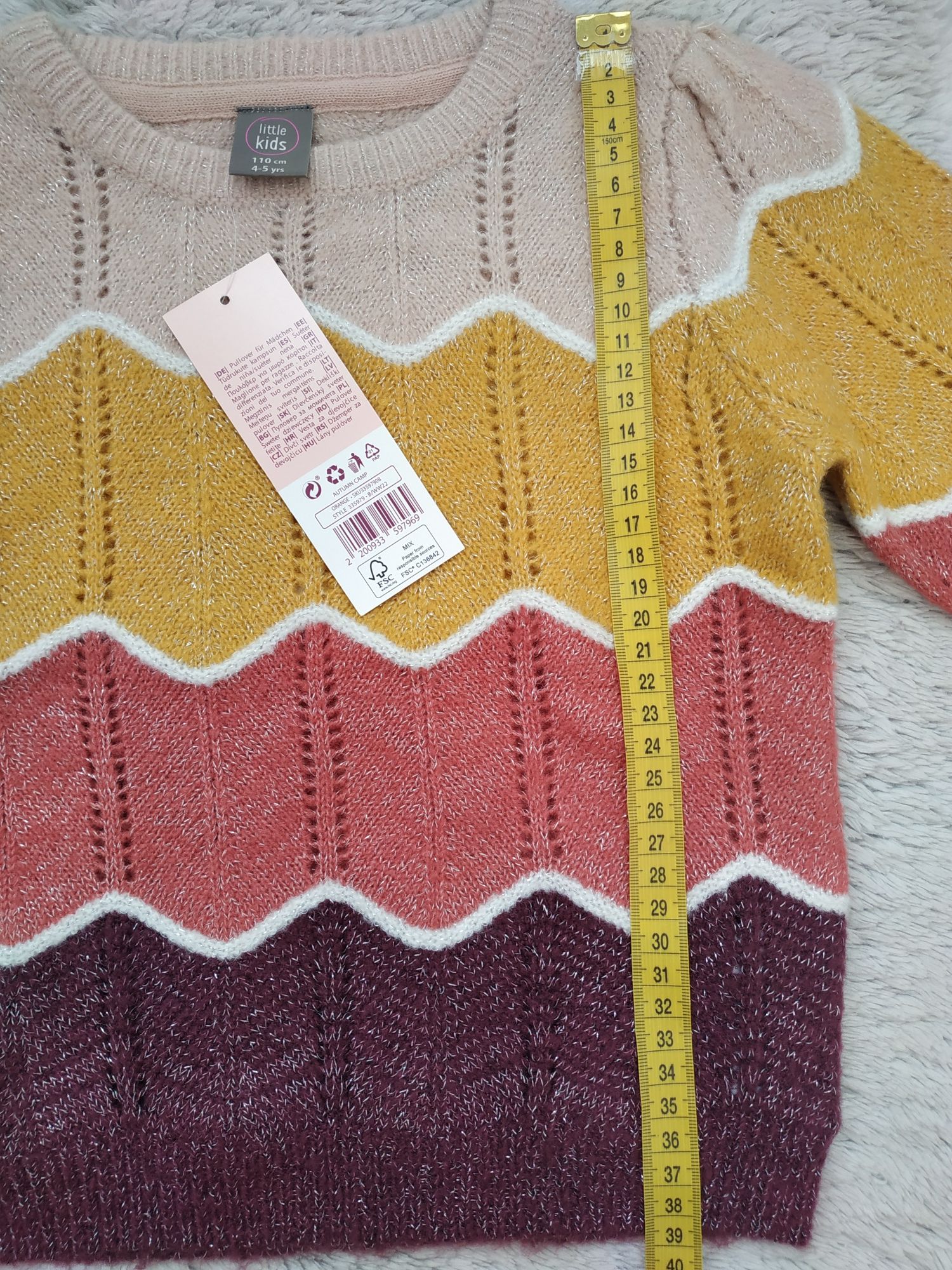 Nowy sweter/dziewczynka/ażurowy/srebrna nić/fale/little kids/r.104/110