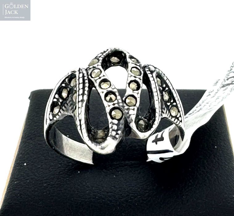 Srebrny pierścionek z Markazytami kamienie srebro pr. 925 3,68g roz 18