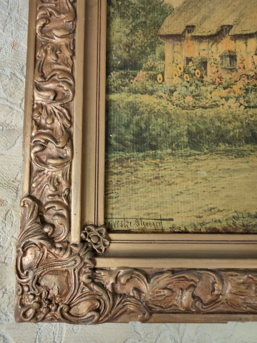 Quadro antigo com moldura em madeira.