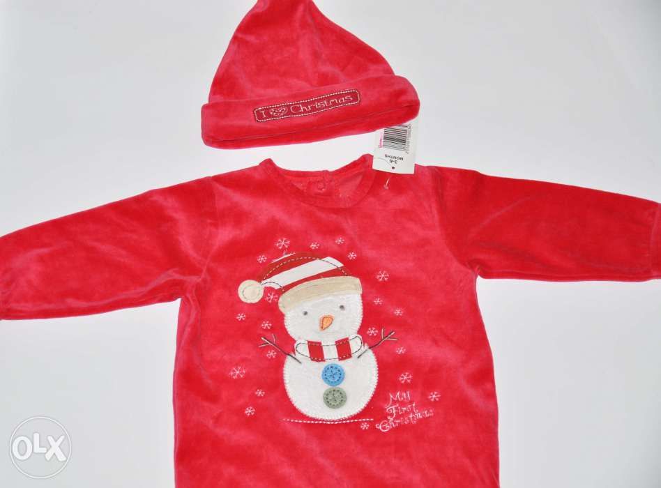 Śliczny na święta dla niemowlaka - komplet pajacyk + czapka 3-6 m-cy