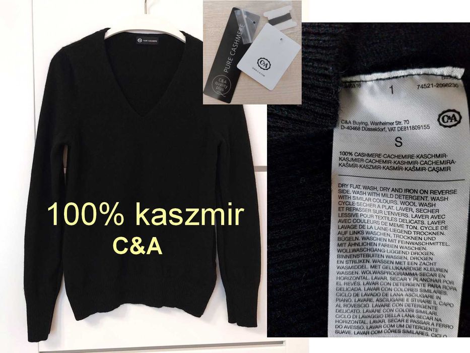 Sweterek czarny XS 34 kaszmirowy C&A kaszmir
