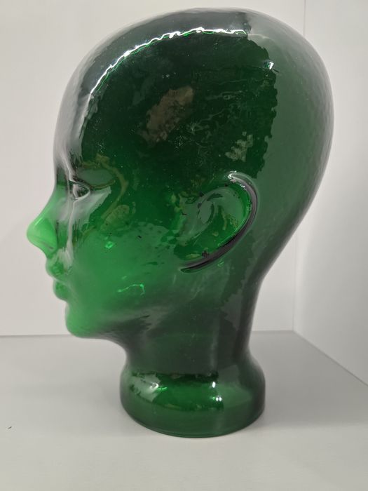 Szklana głowa kolorowe szkło ciemna zieleń.