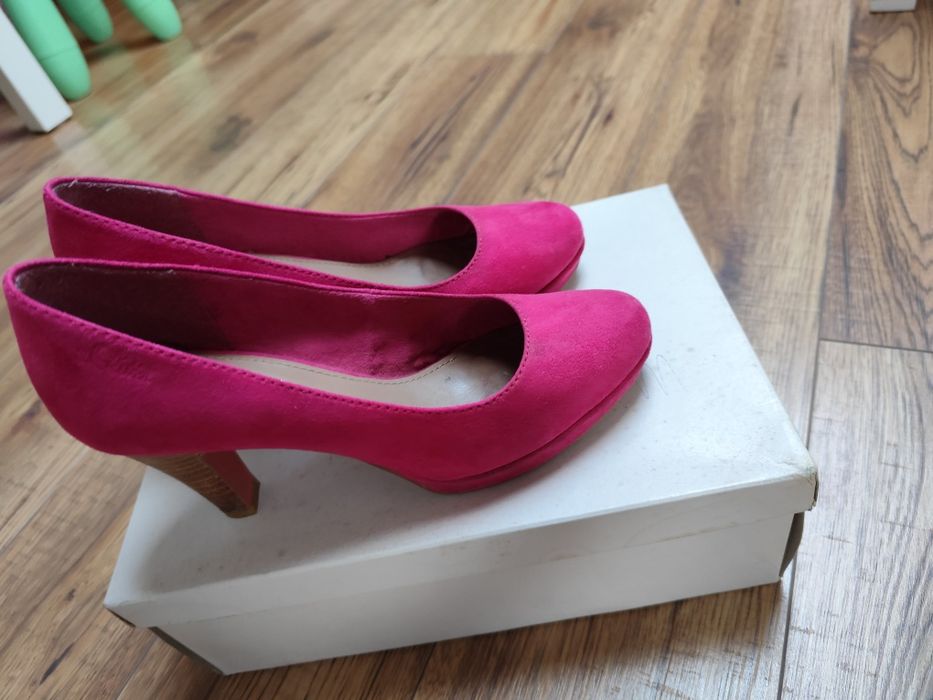 Fuksja różowe buty na obcasie 37 zamsz magenta skóra naturalna