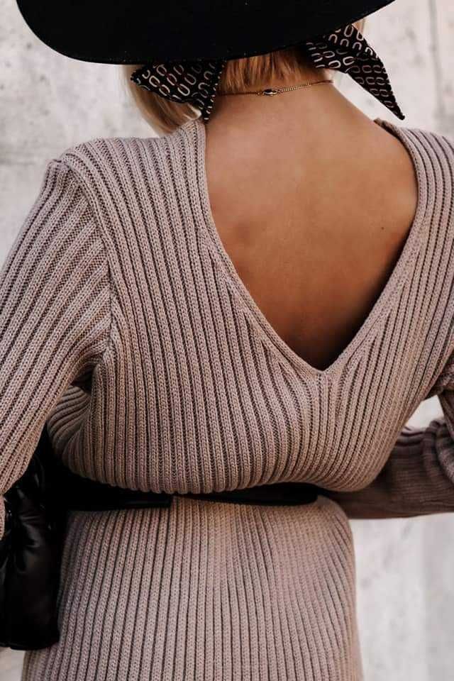 Kawowa beżowa brązowa sukienka sweterkowa one size Loci Style S/M/L pa