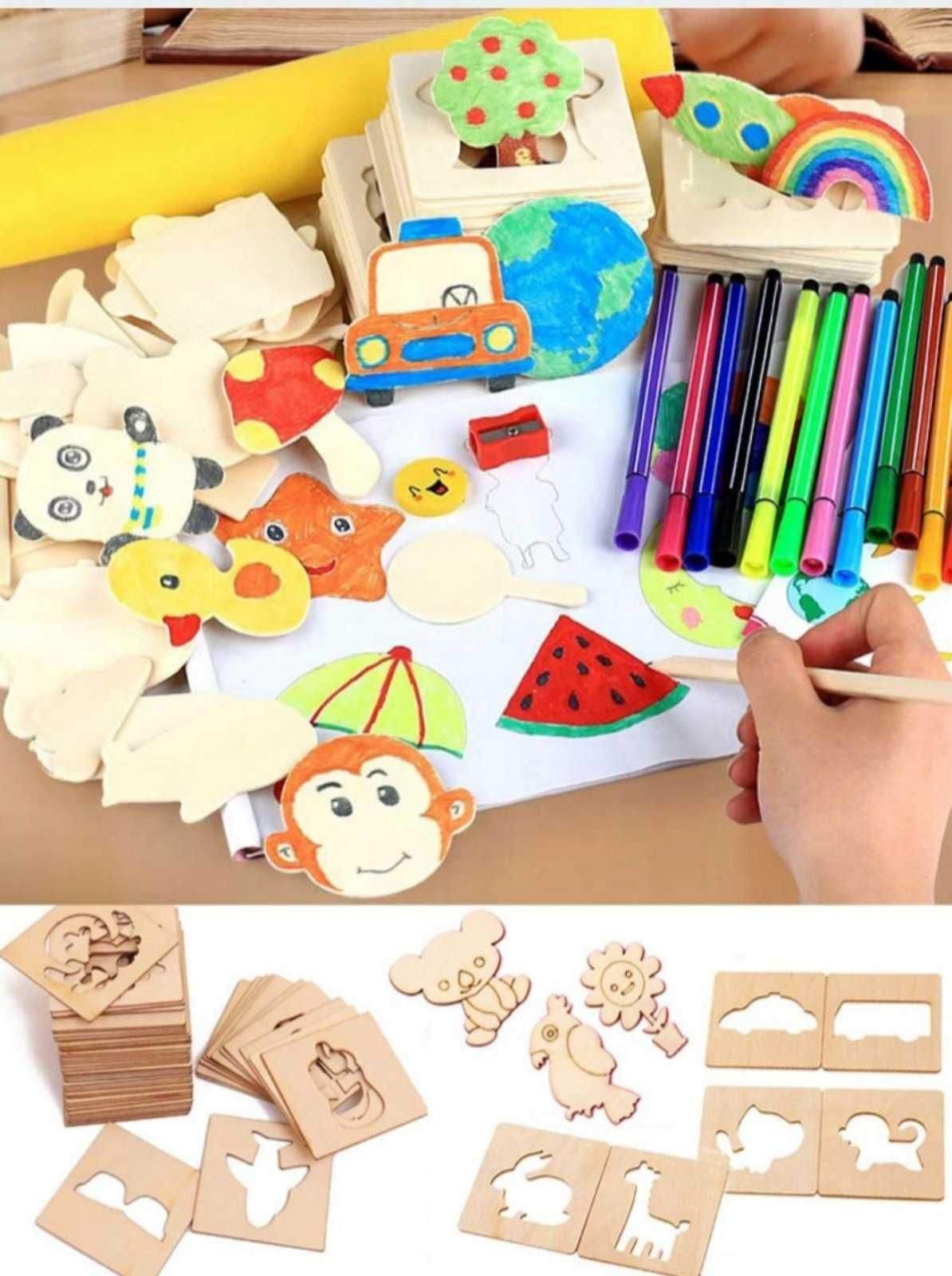 Drewniane szablony do nauki rysowania dla dzieci