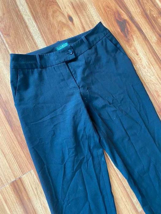 spodnie s m 36 38 eleganckie materiał garnitur proste welna