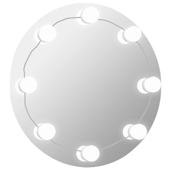 Lustro Ścienne Z Lampkami Led, Okrągłe, Szklane