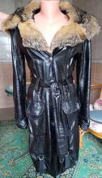 Кожа лайковая мех волка куртка-пальто с капюшоном Италия 44-46