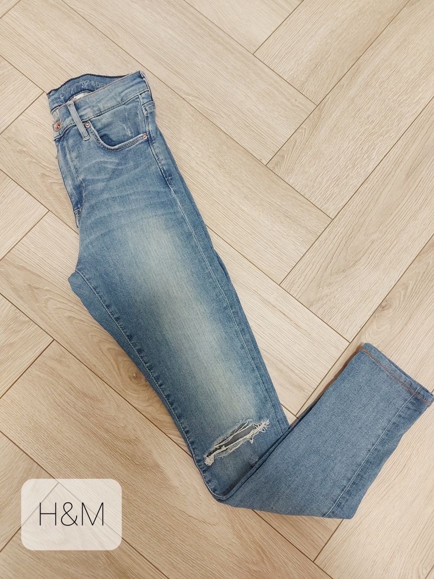 Jeansy z dziurami wysoki stan H&M W28 L32