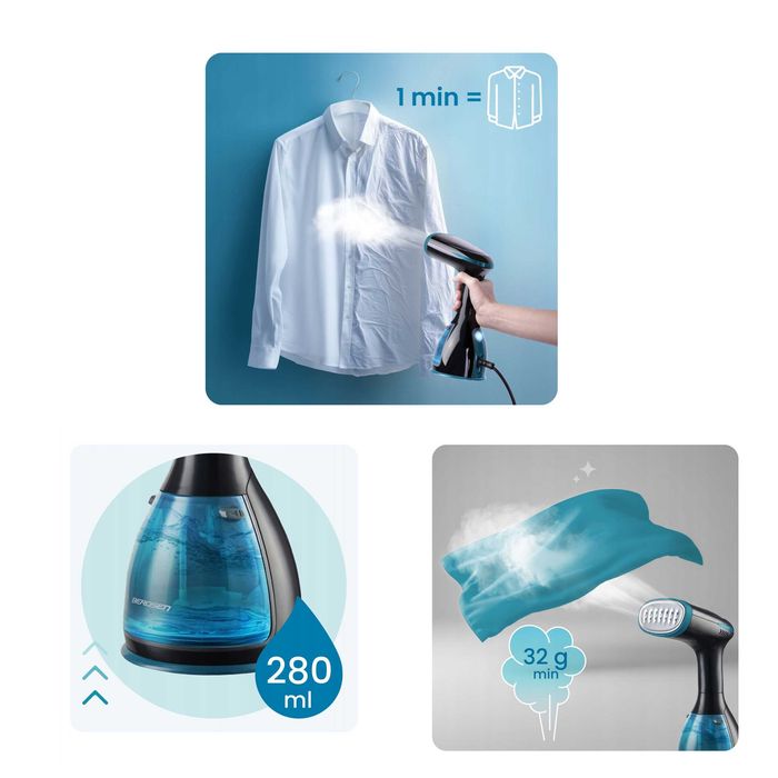 Parownica do ubrań 1500 W | Steamer parowy 32 g/min | Zestaw