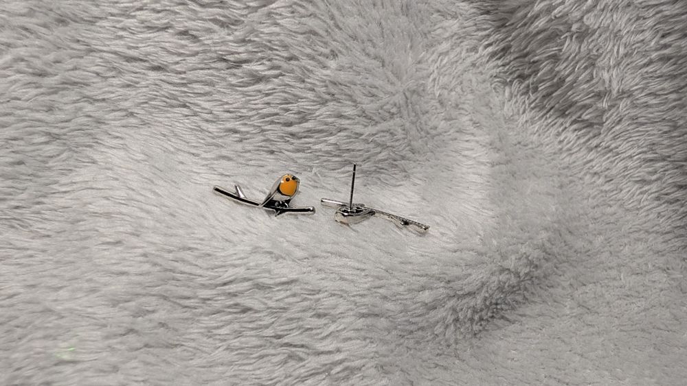 Kolczyki wkrętki ptaszki na gałęzi - rudziki