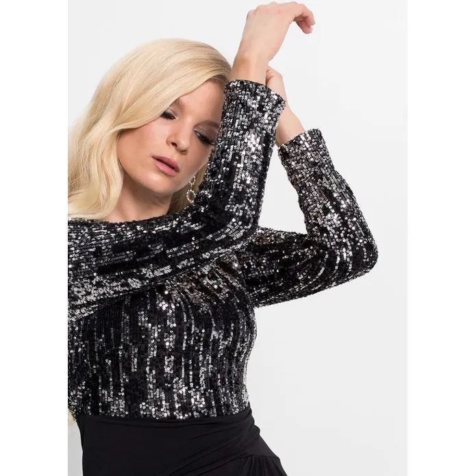 Bonprix Elegancka Cekinowa Sukienka Wieczorowa Czarny 32-34