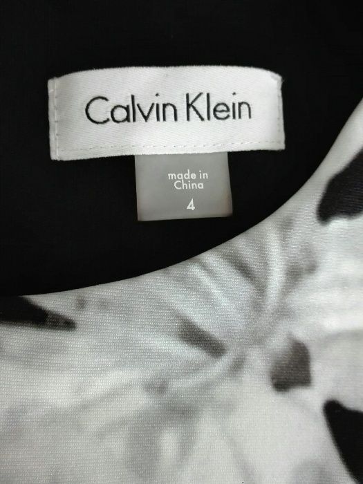 Czarno biała sukienka w kwiaty Calvin Klein 38 M USA 4
