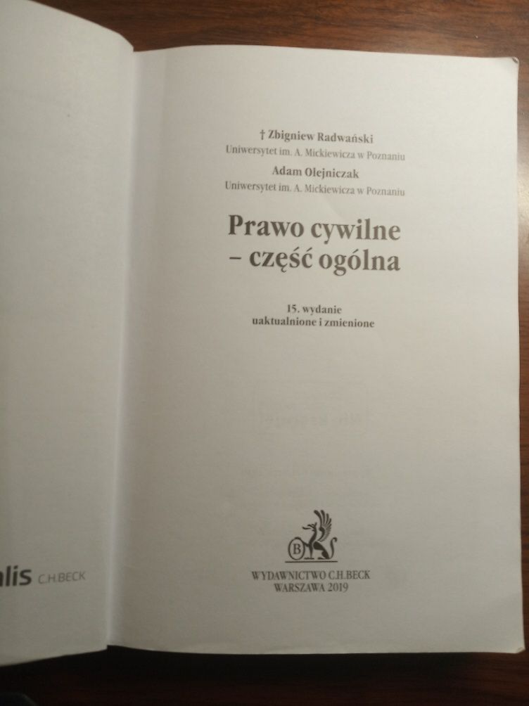 Prawo Cywilne część ogólna Radwański Olejniczak wydanie 15 2019