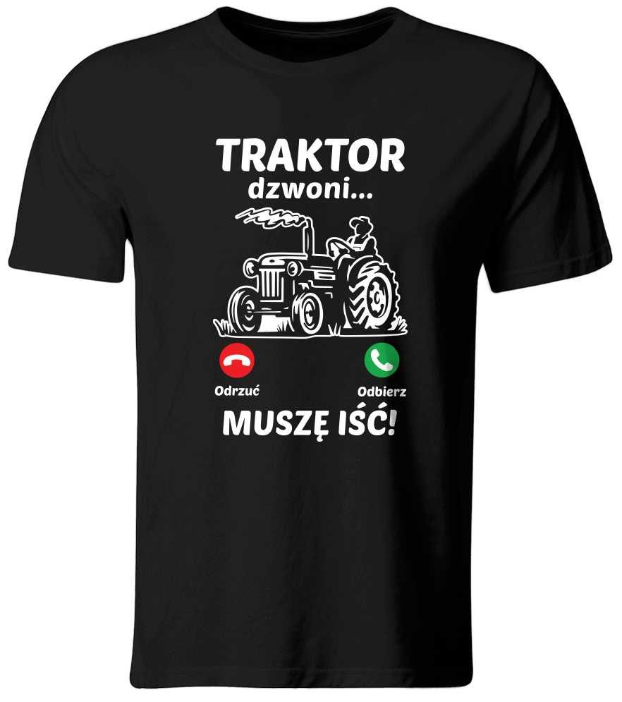 Koszulka Traktor dzwoni, muszę iść, czarna, roz. XL