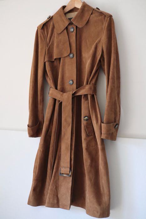 Massimo Dutti Długi skorzany trencz