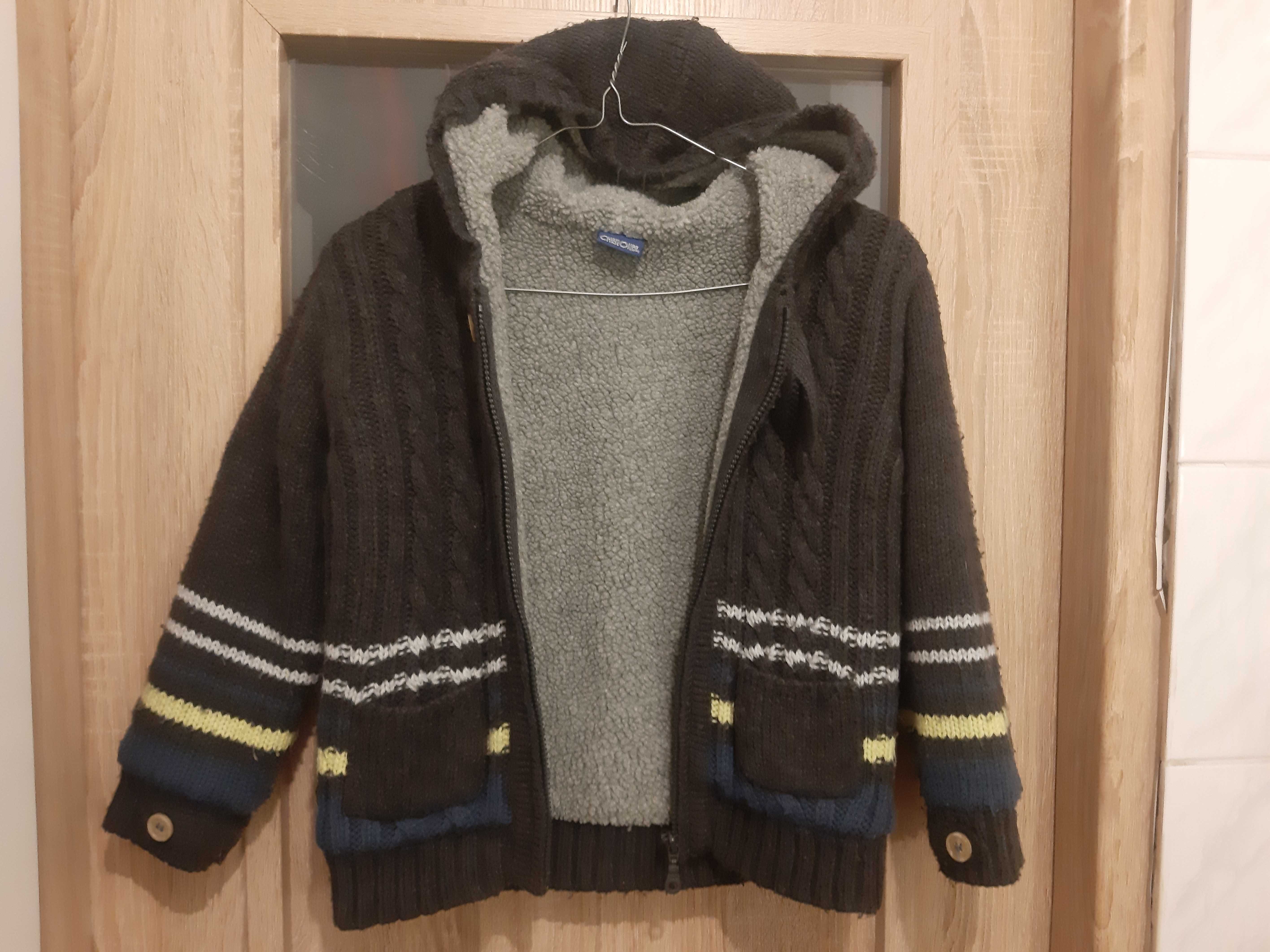 CHEROKEE Sweter - kurtka, pulower z futerkiem i kapturem 5-6l. popiel
