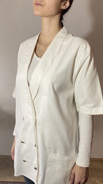 Biały dwurzędowa marynarka bawełna żakiet oversize M L 40