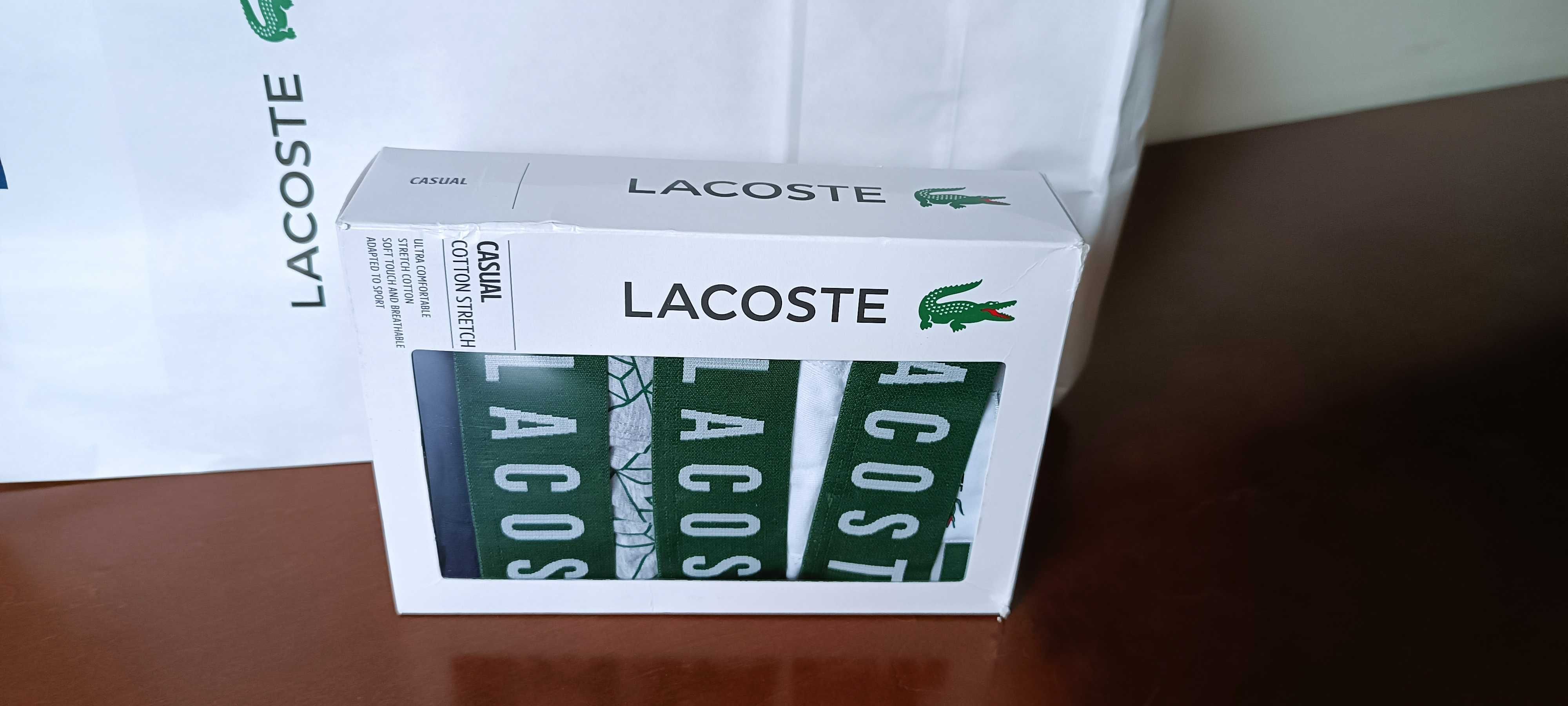 (xl) Lacoste męskie bokserki z elastycznej bawełny w paski 3-pak