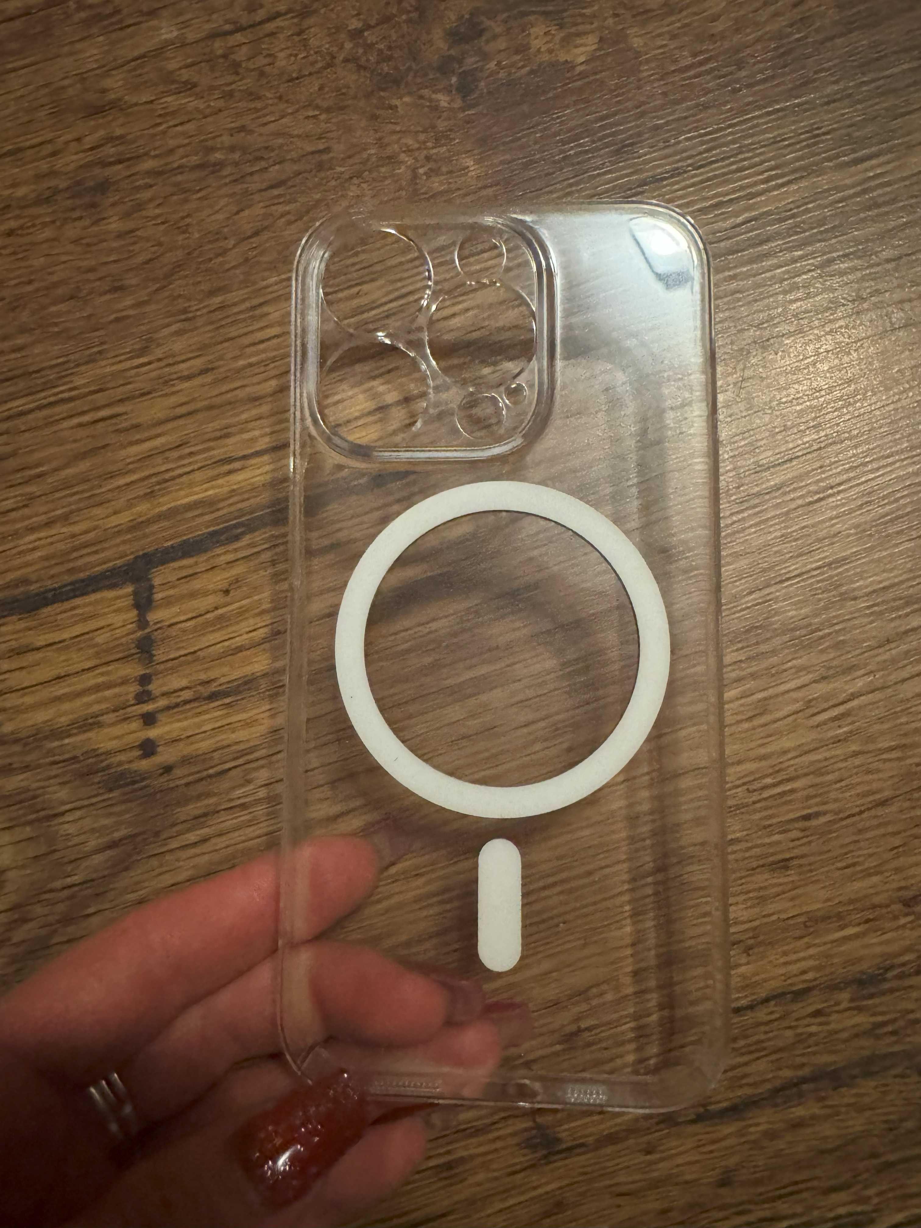 Etui przezroczyste, białe, Iphone 15 pro, magsafe, magnes