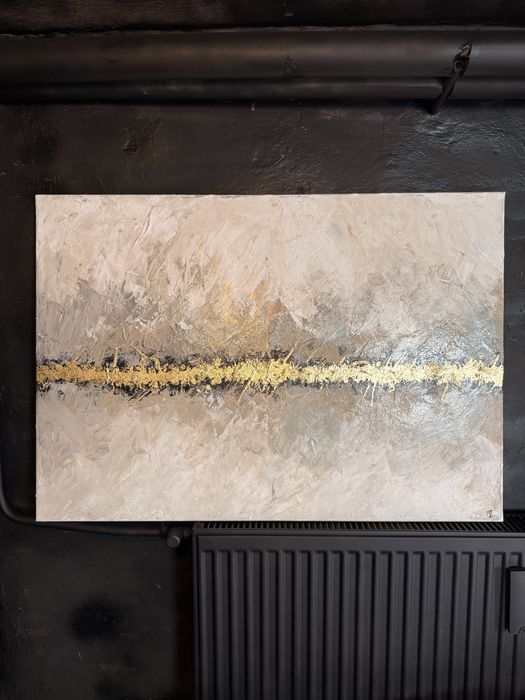 Obraz strukturalny ze złoceniem – nowoczesna abstrakcja, akryl