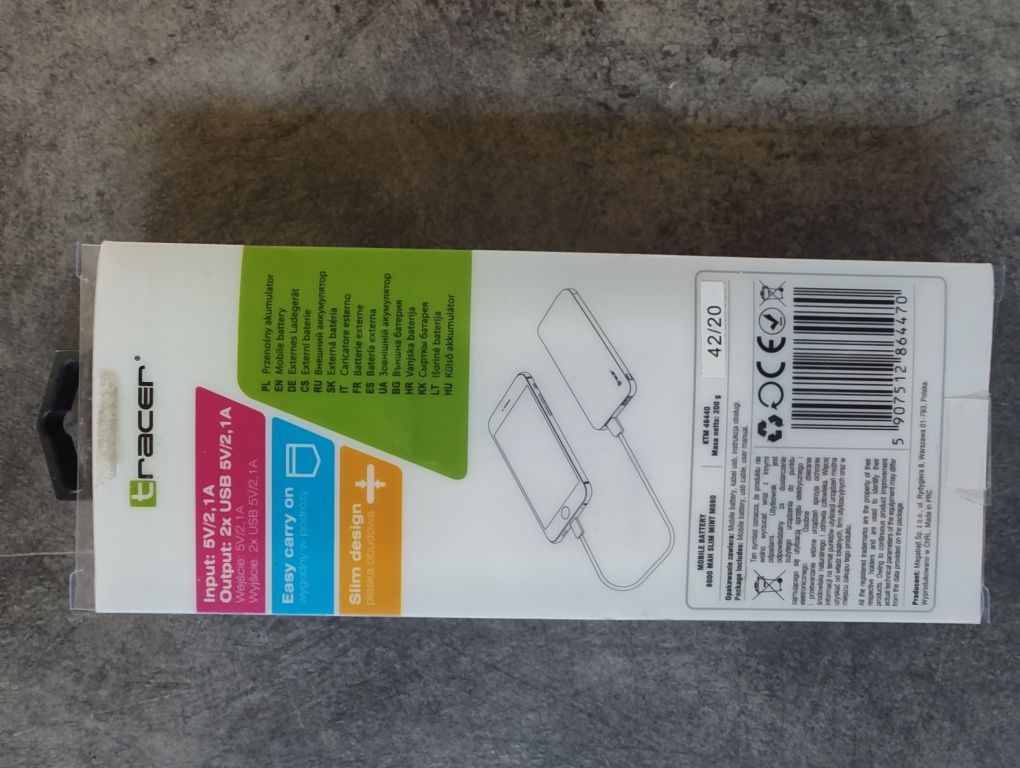 Tracer mobile battery 8000 mAh slim mint