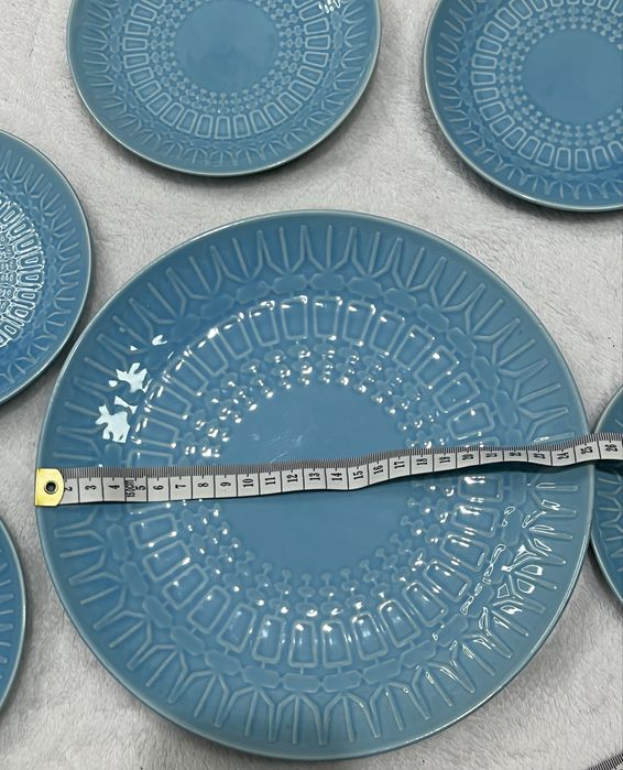 Talerze vintage Pruszków turkusowe zestaw 6 szt. lata 70/80