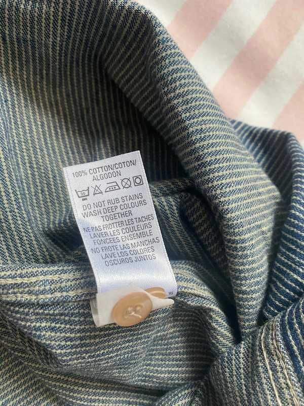 Granatowo-beżowa koszula w paski bez kołnierzyka Marks&Spencer XL/42