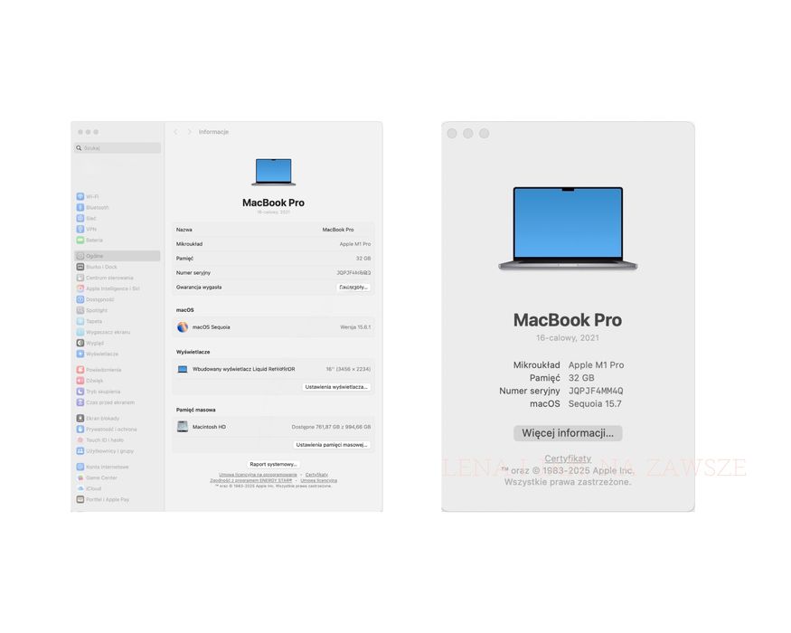 Mac Book Pro M1 32GB RAM 1TB SSD Użytwany - Stan bardzo dobry FV VAT