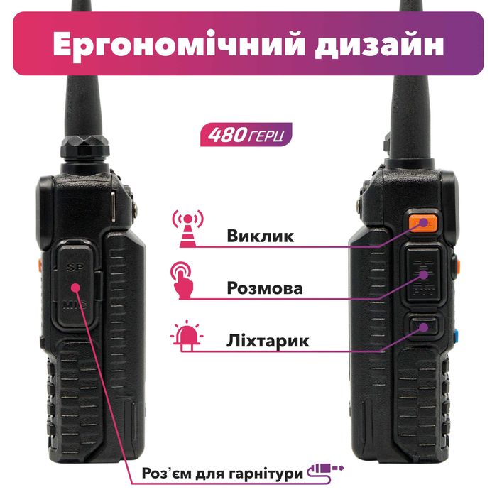 Рація Baofeng UV-5R   USH 8 Ватт, 2800мАг, 144-148/420-450МГц