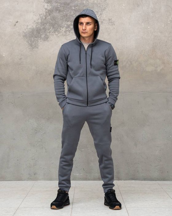 Костюм Зимовий спортивний STONE ISLAND Grey! Тринитка з Начосом! Зима!