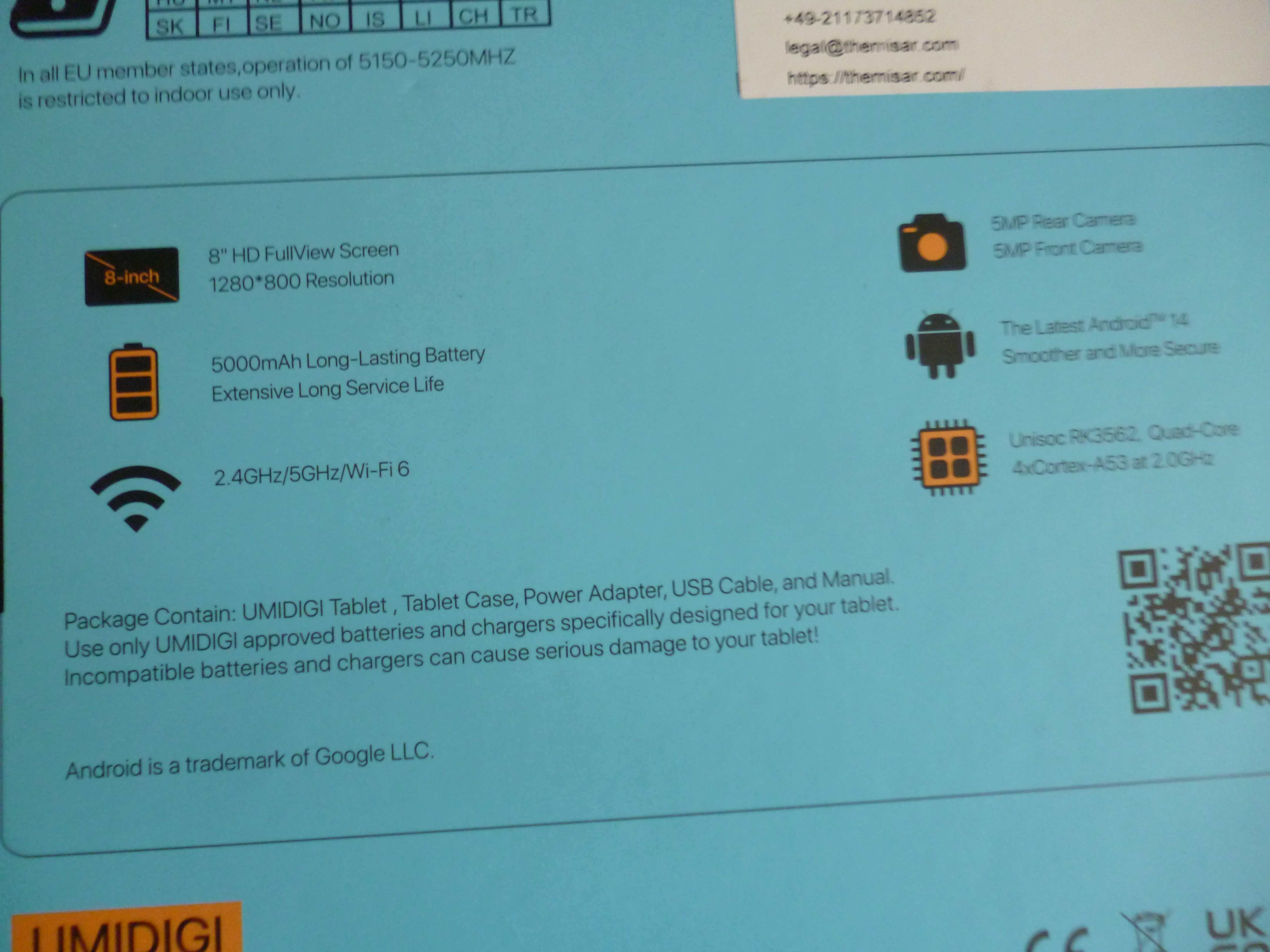 Новий 8" HD Android 14 Umidigi G1 Tab планшет
