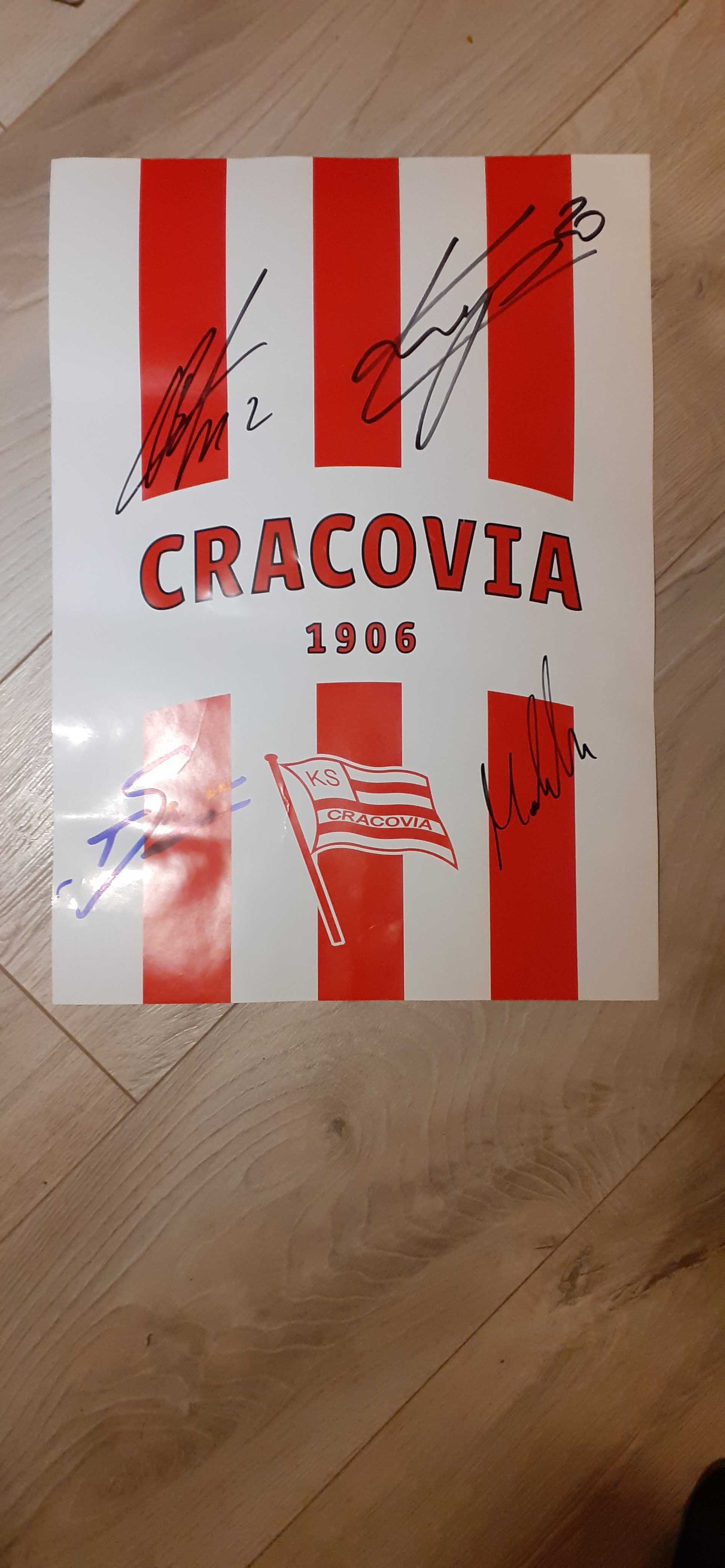 Plakat cracovia z autografami orginał A3