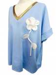 Stylowa Bluzka Plus Size Z Aplikacją Kwiatową 3D Biust 132Cm