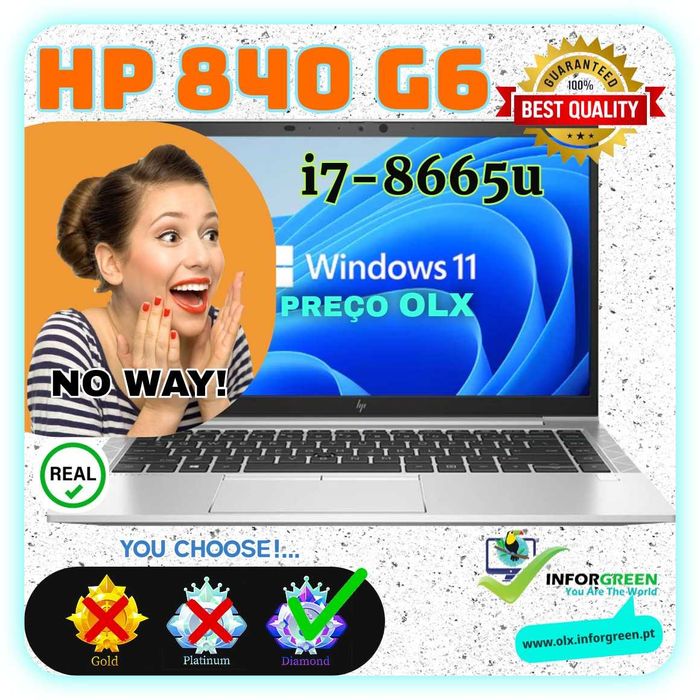 Portátil HP 840 G6 i7-8665u W11 32GB e 512GB - Escolha > DIAMANTE